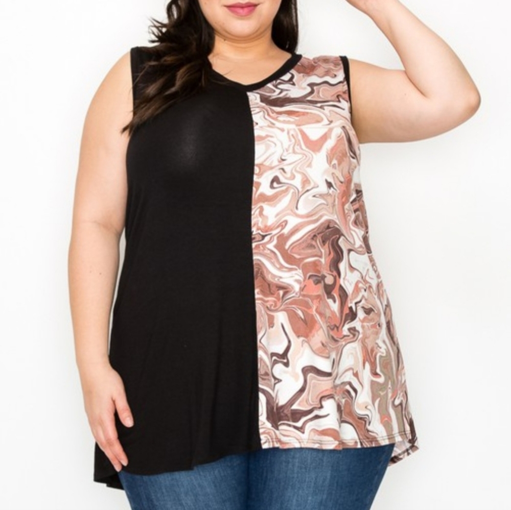 Zenana Plus Size Marble Print Sleeveless Tunic